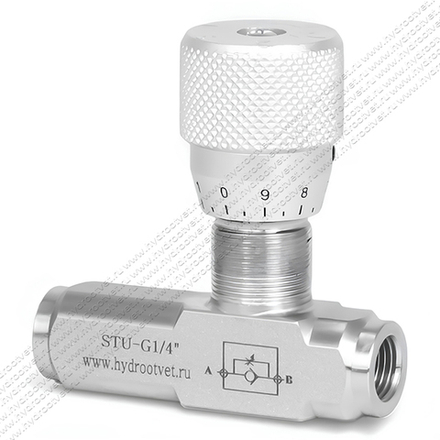STU-G1/4-1111-1 - Дроссель трубного монтажа c рукояткой, G1/4, с обратным клапаном