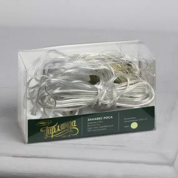 Занавес-роса 2.8×3 м. на крючках, пульт, IP20, серебристая нить, 300 теплых белых LED, 8 режимов, USB, Luazon Lighting (4814717)