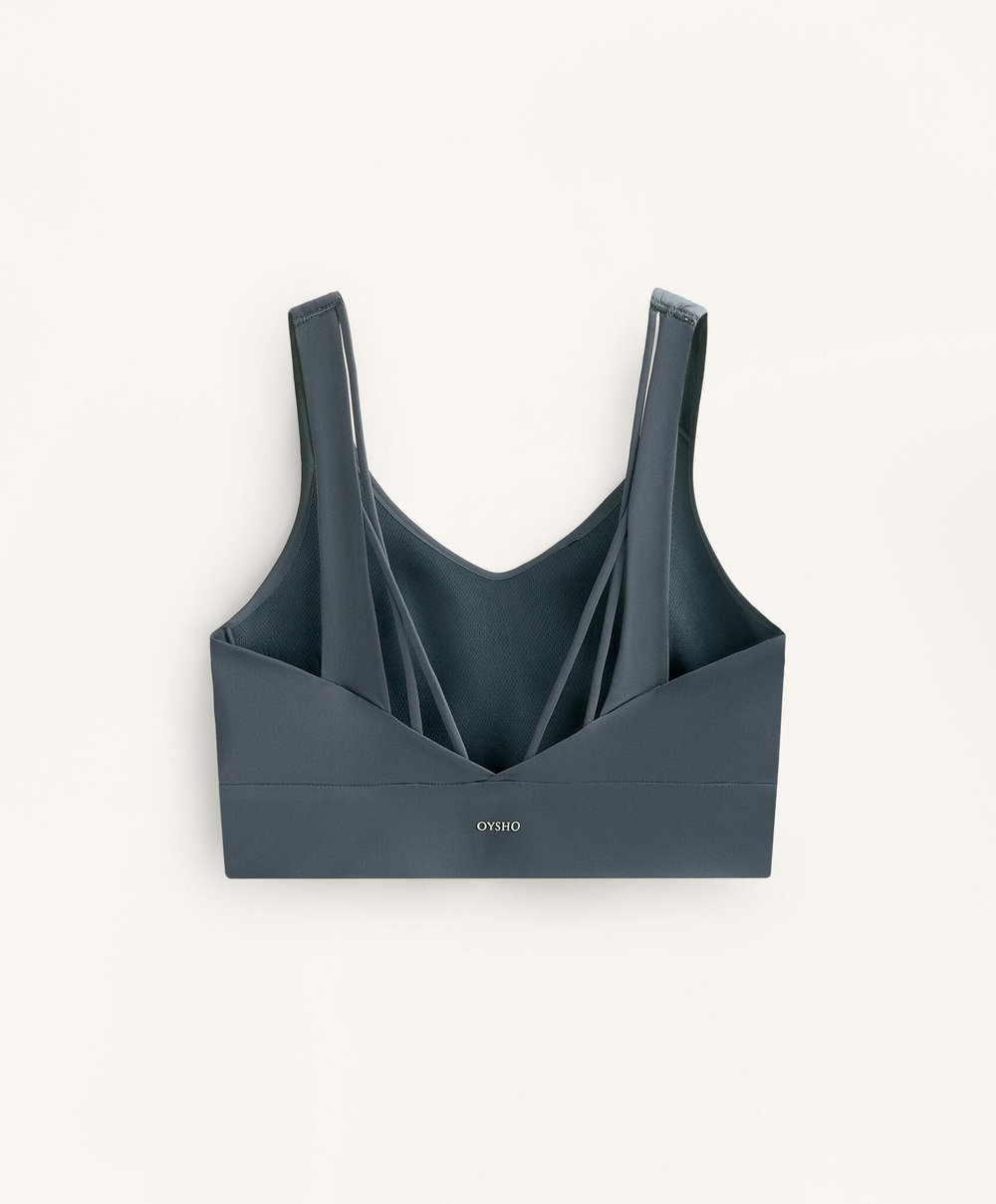 Oysho Спортивный бюстгальтер Light Touch со средней поддержкой, антрацитовый/голубой