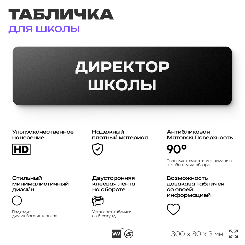 Табличка Директор школы, школьные таблички на дверь кабинета, 30х8 см, Айдентика Технолоджи