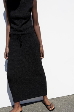 ZARA ЮБКА МИДИ СТРУКТУРНАЯ, ЧЕРНЫЙ