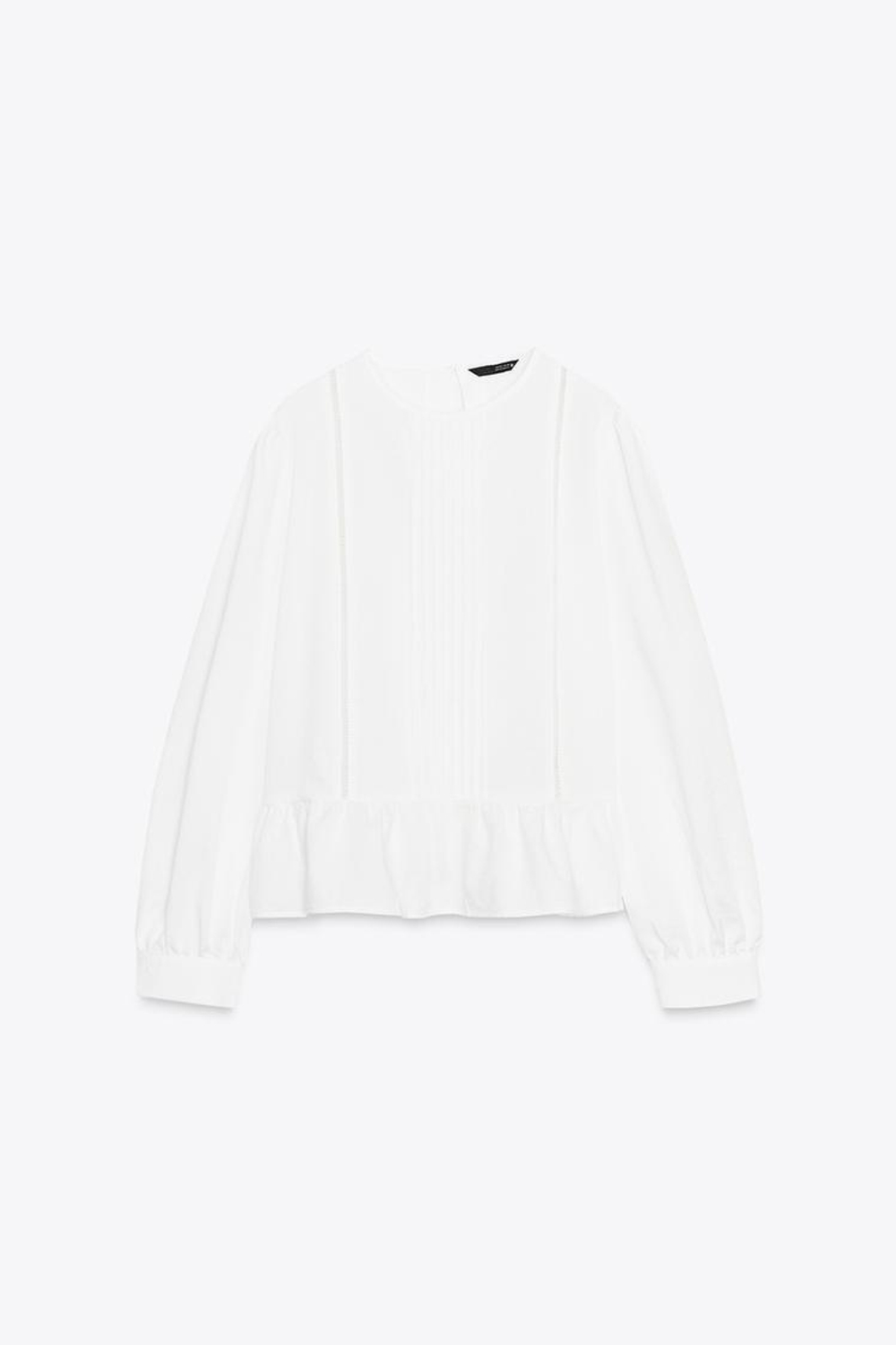 ZARA БЛУЗА С КРУЖЕВОМ И БАСКОЙ, ЖЕЛТОВАТО-БЕЛЫЙ