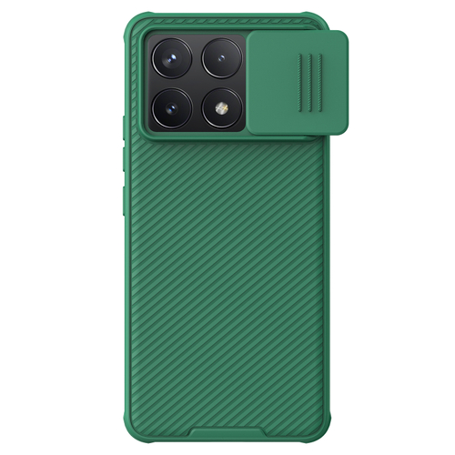 Чехол зеленого цвета (Deep Green) от Nillkin с сдвижной шторкой для камеры для Xiaomi Redmi K70, K70 Pro и Poco F6 Pro, серия CamShield Pro