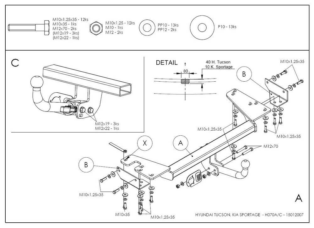 Фаркоп оцинкованный Galia H070A для Hyundai Tucson 2004-2010, Kia Sportage 2004-2010(паспорт и сертификат в комплекте)(без электрики)