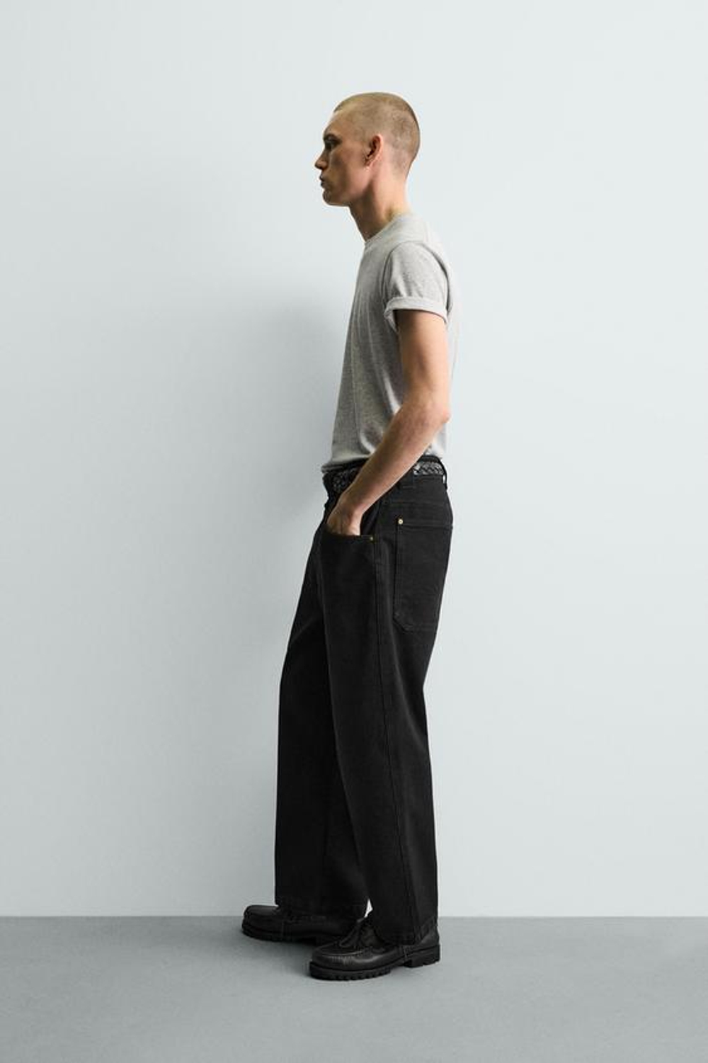 ZARA БРЮКИ КАРГО WIDE FIT, ЧЕРНЫЙ