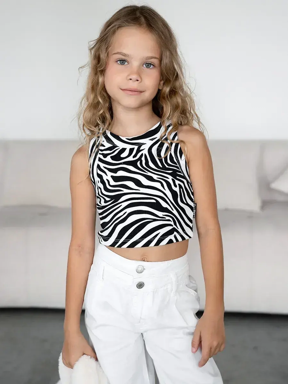 Летний кроп топ трикотажный детский