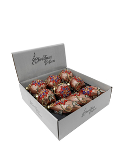 Набор елочных игрушек 8см 9шт ChristmasDeLuxe бежево-розовый с цветочным орнаментом