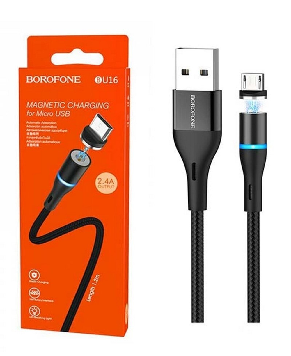 Кабель USB - Micro BOROFONE BU16 магнитный (черный) 1м