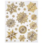 Наклейка для окон двусторонняя МНОГОРАЗОВАЯ 30х38 см, "Снежинки", фольга, золото, ЗОЛОТАЯ СКАЗКА, 591927