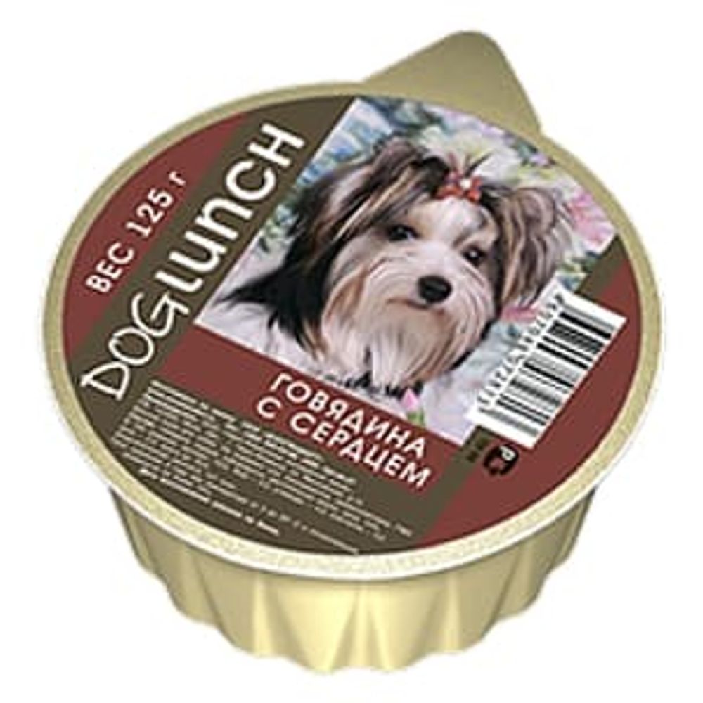 Влажный корм DOG LUNCH для собак, крем-суфле с говядиной и сердцем, ламистер 125г Влажный корм DOG LUNCH для собак, крем-суфле с говядиной и сердцем, ламистер 125г