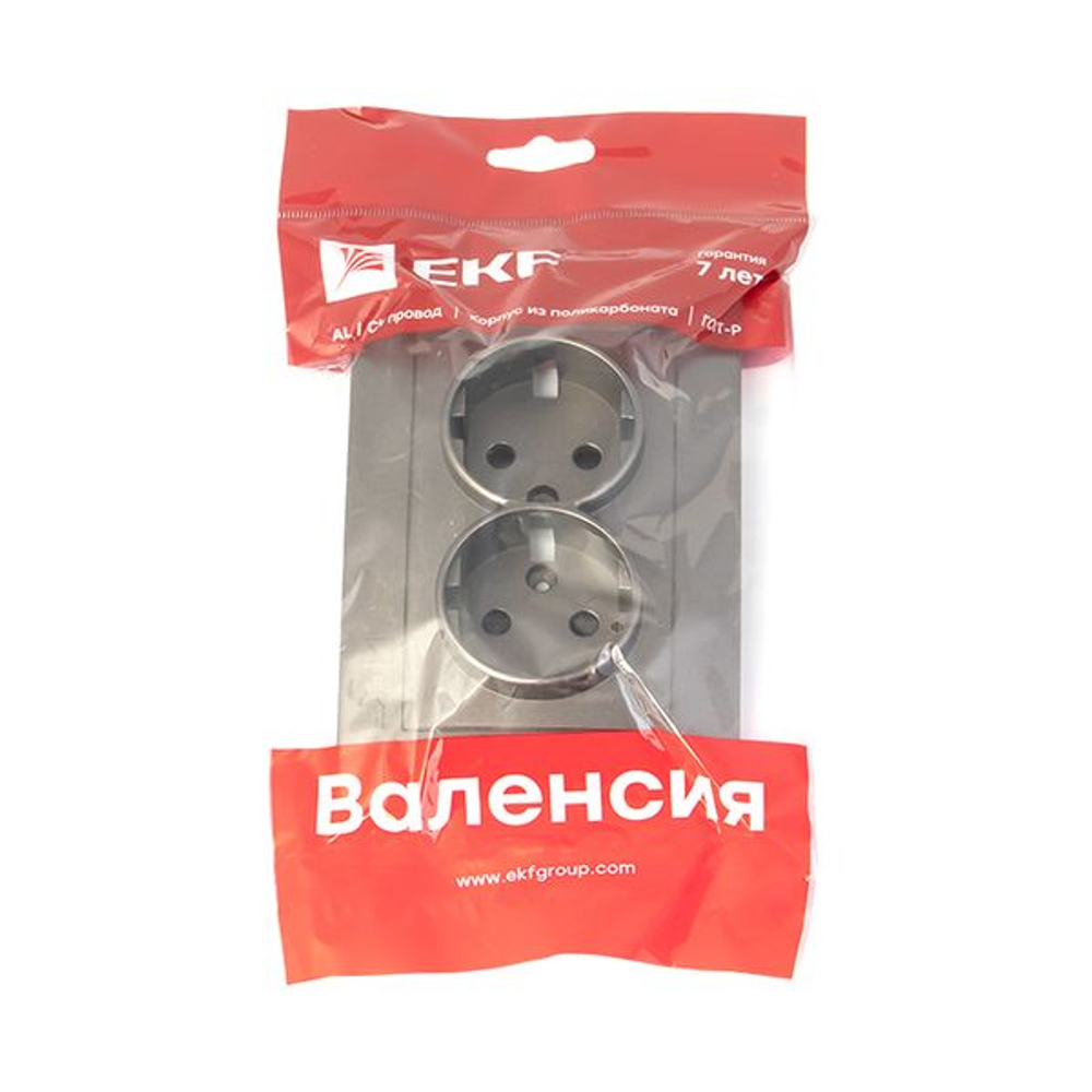 Валенсия лицевая панель розетки 2-местной с/з 16А графит с защ. штор. EKF PROxima
