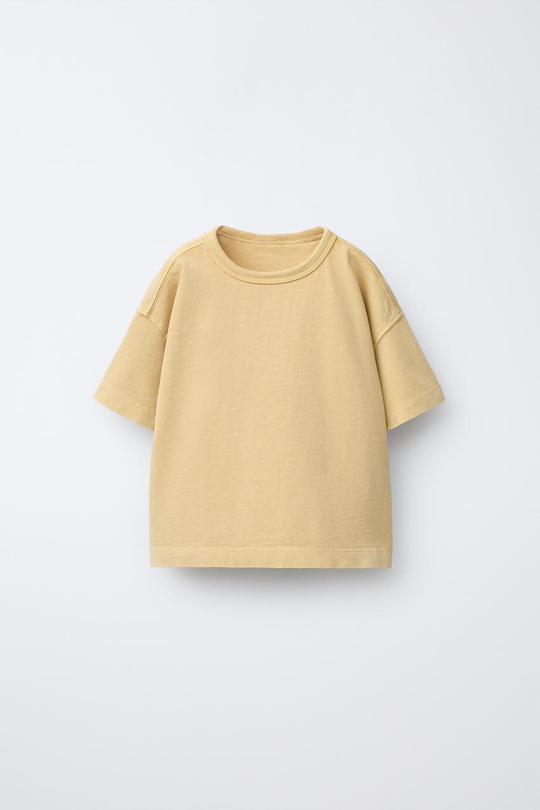 ZARA ОДНОТОННАЯ ФУТБОЛКА GARMENT DYE, ОХРА