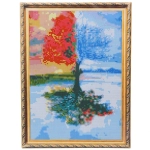 Алмазная мозаика на подрамнике с полным заполнением «МИР ЯРКИХ КРАСОК», дерево Четыре сезона, 30*40 см