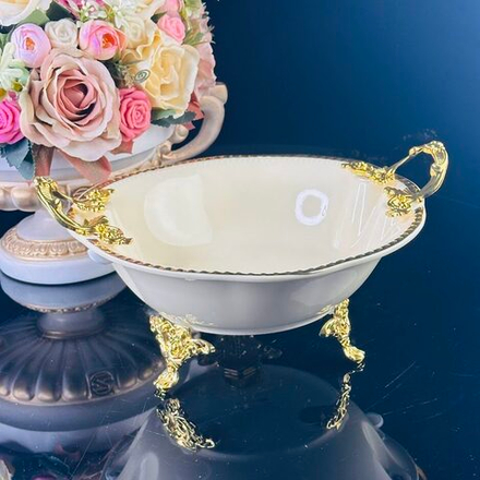 Lenardi 205-891 Глубокое блюдо 25см на ножках с ручками в под.уп.(х8)Фарфор