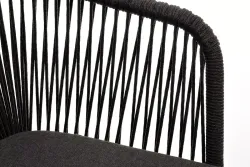 "Марсель" стул плетеный из роупа, каркас из стали золотой глянец, роуп темно-серый круглый, ткань серая