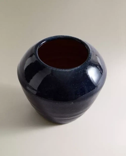 ZARA HOME ТЕРРАКОТОВАЯ ВАЗА С ЭМАЛЬЮ, СИНИЙ