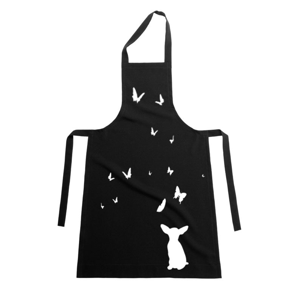 Фартук "Чихуахуа и бабочки" черный