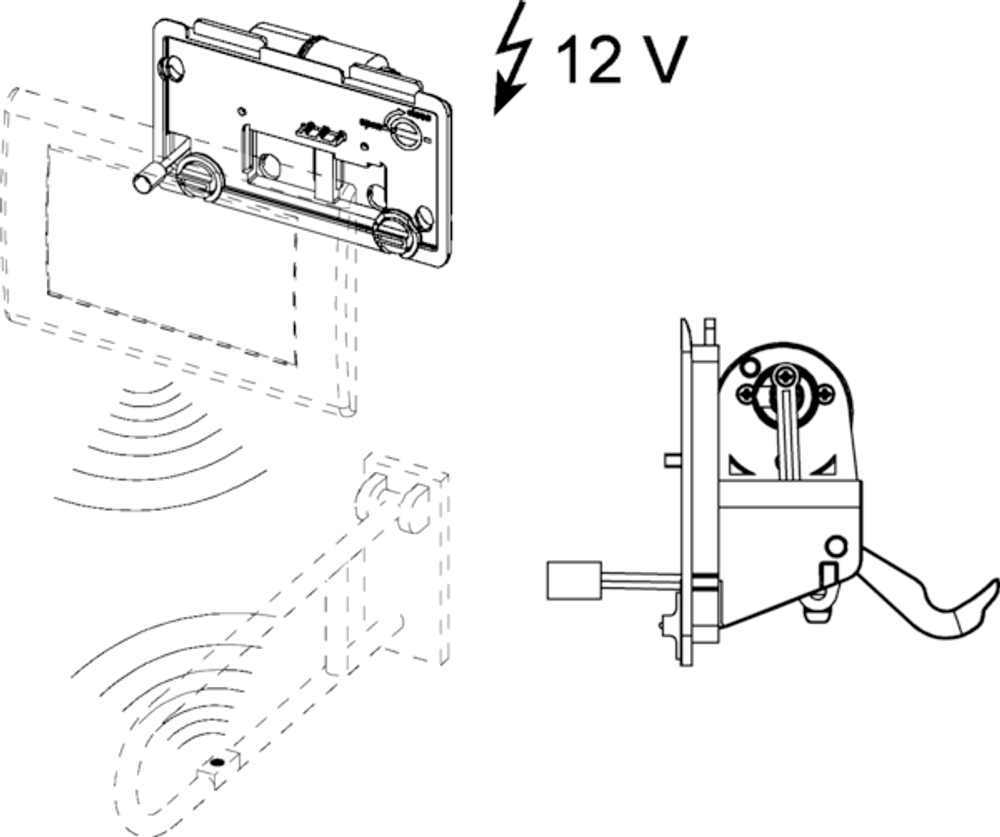 Механизм дистанционной активации смыва унитаза для поручней, питание от сети 12 В