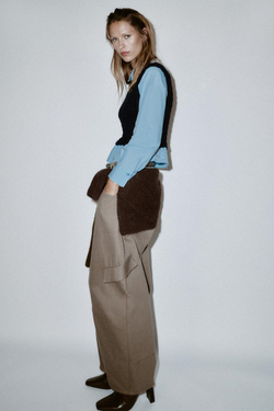 ZARA КОМБИНИРОВАННАЯ РУБАШКА ИЗ ПОПЛИНА, МОРСКОЙ СИНИЙ