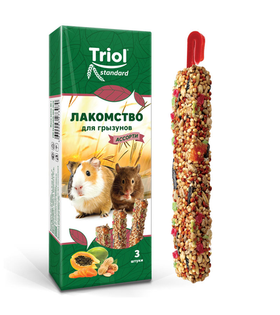 Лакомство для грызунов "Ассорти" (с фруктами, овощами и орехами), (уп. 3 шт), 75г, Тriol Standard