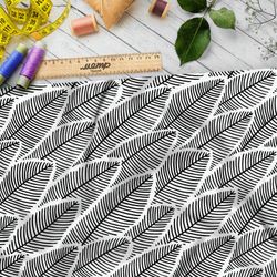 Ткань муслин плотный рисунок чёрно-белого папоротника