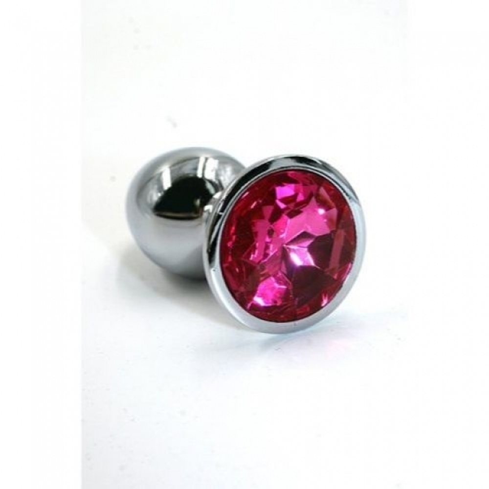 Анальная пробка из алюминия Dark Pink (Цвет: цвет пробки: серебряный, цвет камня: розовый)