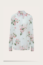 БЛУЗА ИЗ ГОЛУБОГО ШЕЛКА С АВТОРСКИМ ПРИНТОМ