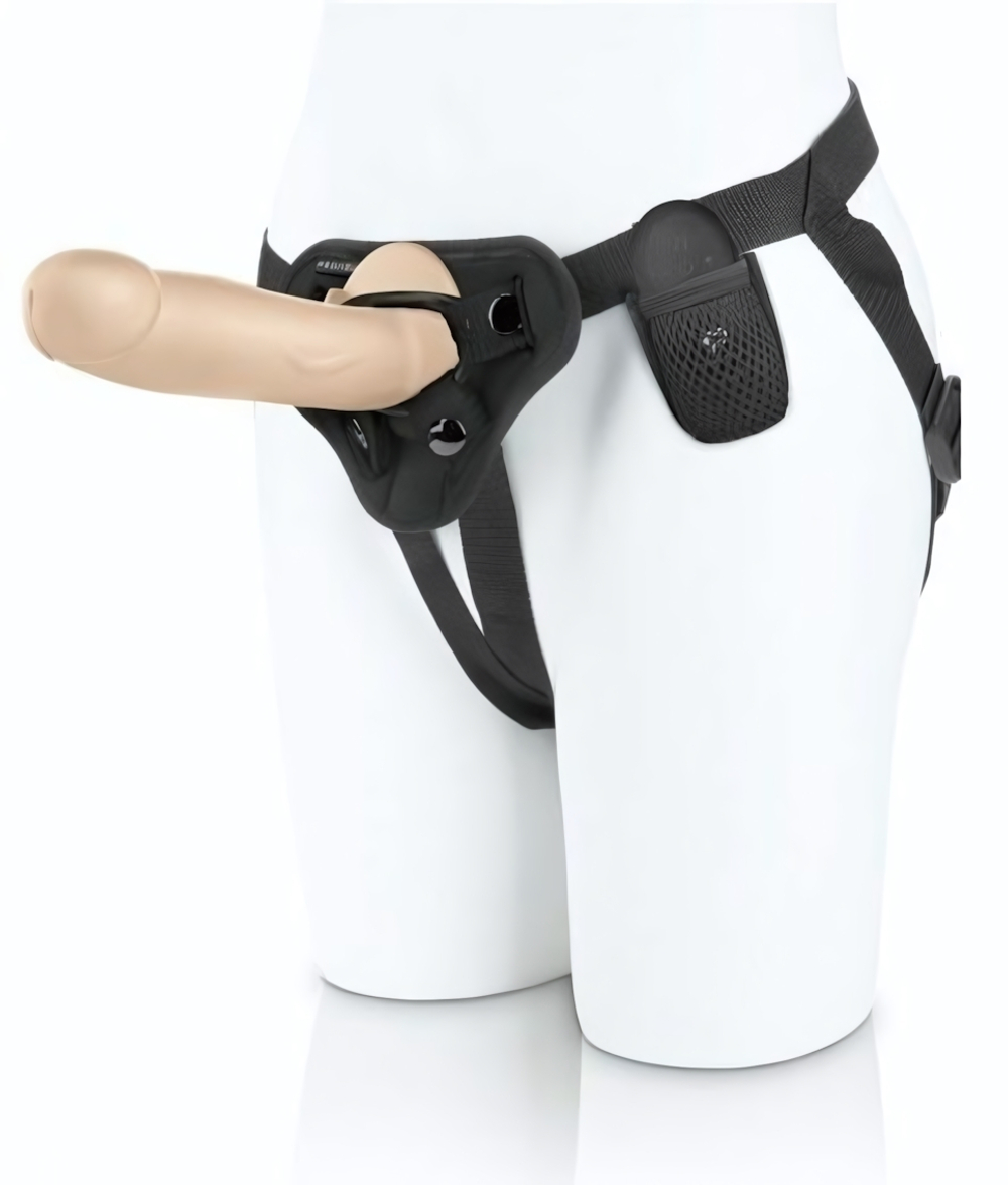 Телесный вибратор на трусиках с кольцом - 18 см. (Цвет: телесный)