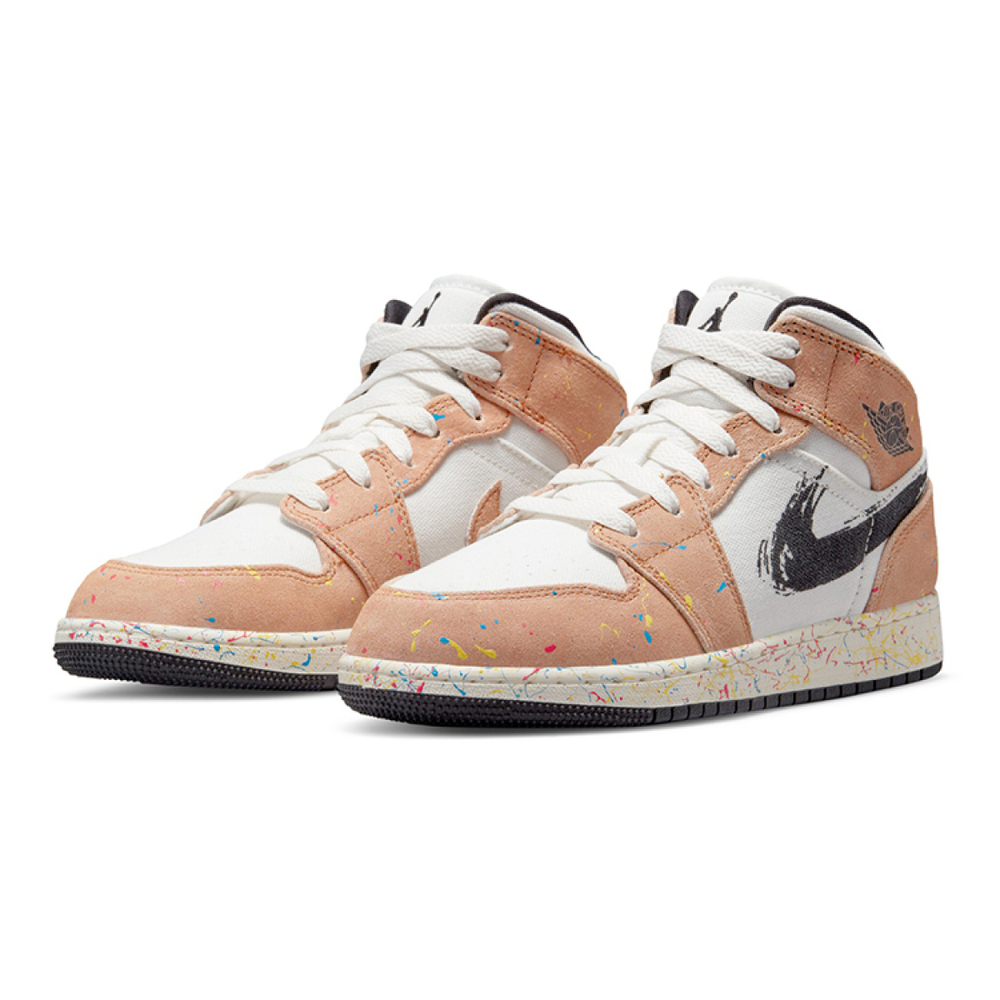 Кроссовки Air Jordan 1 Mid GS SE Brushstroke Paint Splatter