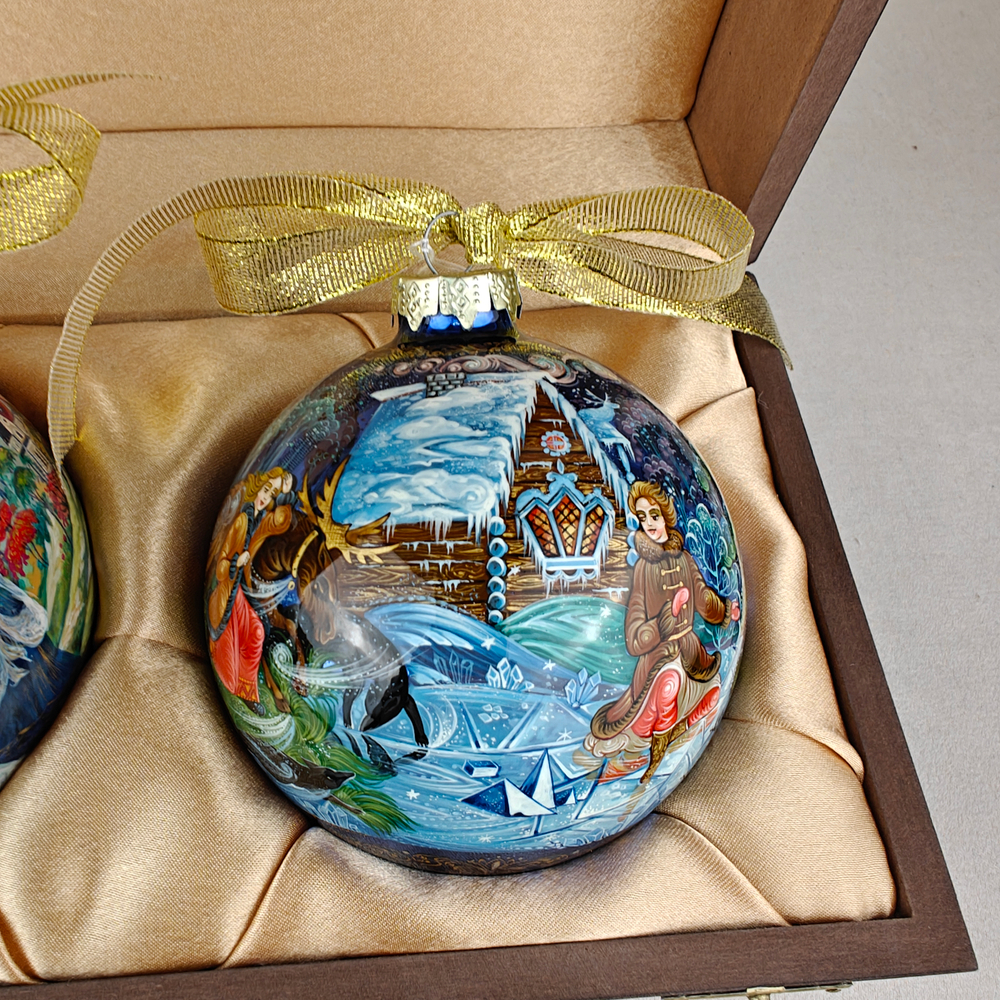 Набор из 3-х ёлочных шаров "Сказки" с росписью Палех