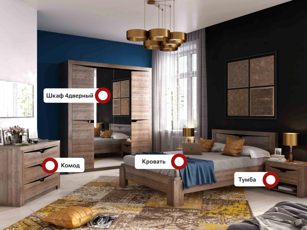 Спальный гарнитур "Соренто" композиция #3 Дуб бонифаций/Дуб стирлинг