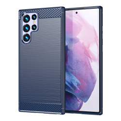 Защитный чехол синего цвета для смартфона Samsung Galaxy S23 Ultra, серия Carbon (дизайн в стиле карбон) от Caseport