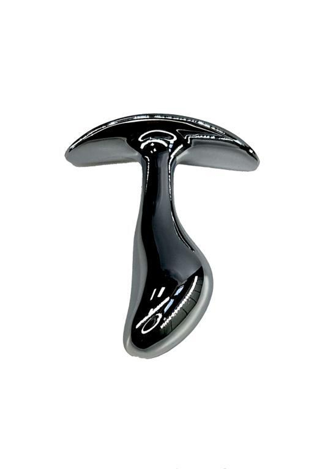 Серебристая изогнутая анальная пробка для ношения c красным кристаллом - 8 см. (Цвет: красный)