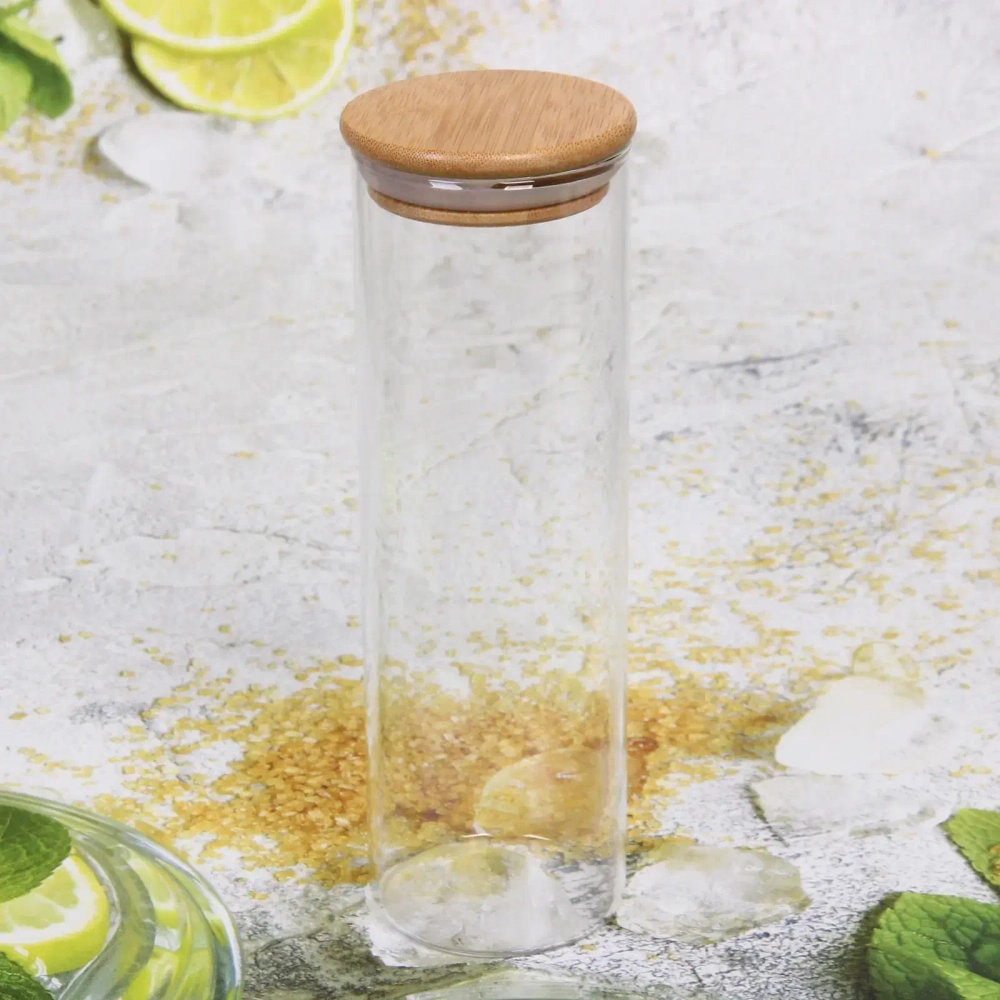 Банка для продуктов стеклянная 560мл «Хай-Тек» с бамбуковой крышкой 6,5*20см
