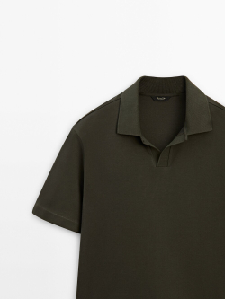 Massimo Dutti Поло из хлопка с короткими рукавами, хаки