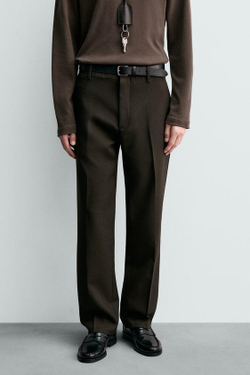 ZARA БРЮКИ ЧИНОС ИЗ 100% ШЕРСТИ ORIGINS, ТЕМНО-КОРИЧНЕВЫЙ