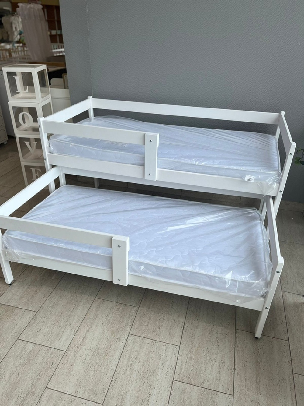 Кровать подростковая двухуровневая "Матрешка-Мини" 190*80/180*80 см белый 2 борта (СЧ)