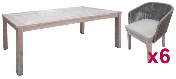 Комплект уличной мебели Kia Flores из массива акации, стол, 6 стульев