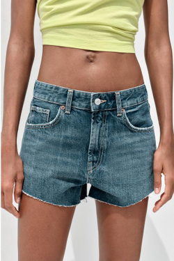 ZARA ДЖИНСОВЫЕ МИНИ-ШОРТЫ TRF СО СРЕДНЕЙ ПОСАДКОЙ, СЕРО-СИНИЙ