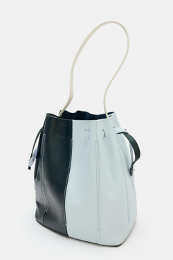 ZARA КОМБИНИРОВАННАЯ КОЖАНАЯ СУМКА, ЯРКО-СИНИЙ