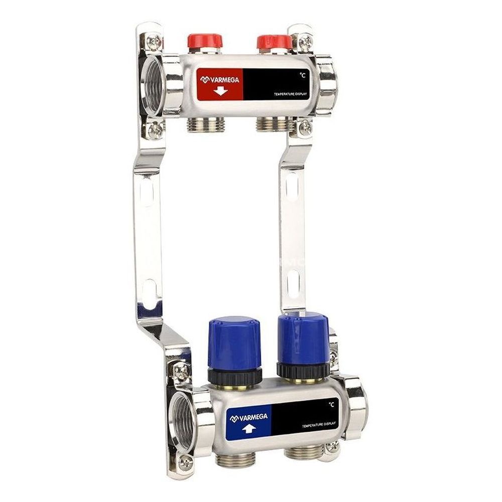 Коллектор из  нерж. стали без расходомеров с регулирующими клапанами 1", 2 x 3/4"EK