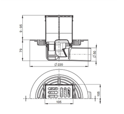 Сливной трап APV1321  105 × 105/50, подводка – боковая, решетка – нержавеющая сталь, гидрозатвор – ко