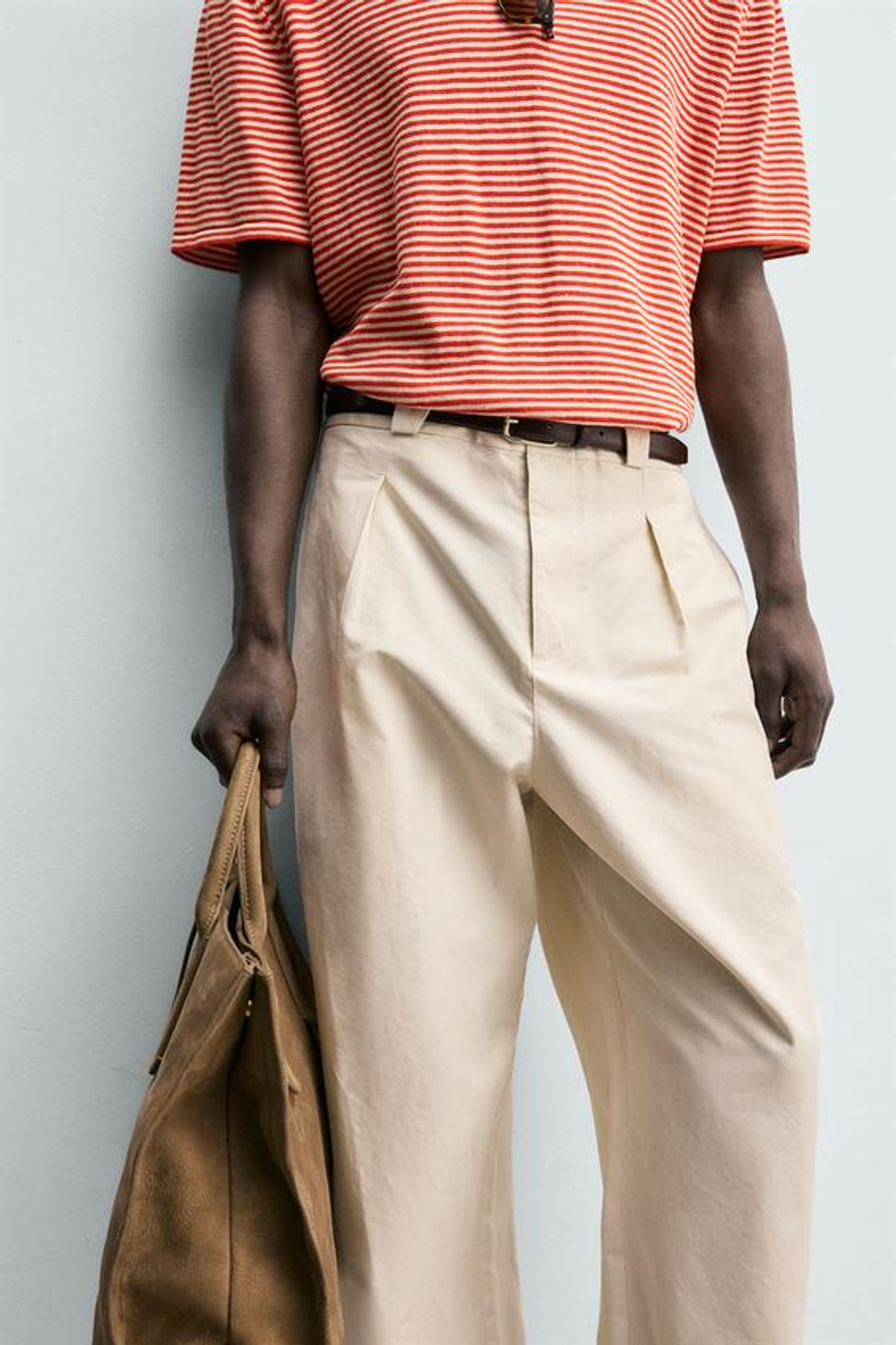 ZARA БРЮКИ STRAIGHT FIT ИЗ ХЛОПКА И ЛИОЦЕЛЛА, ПЕСОЧНЫЙ