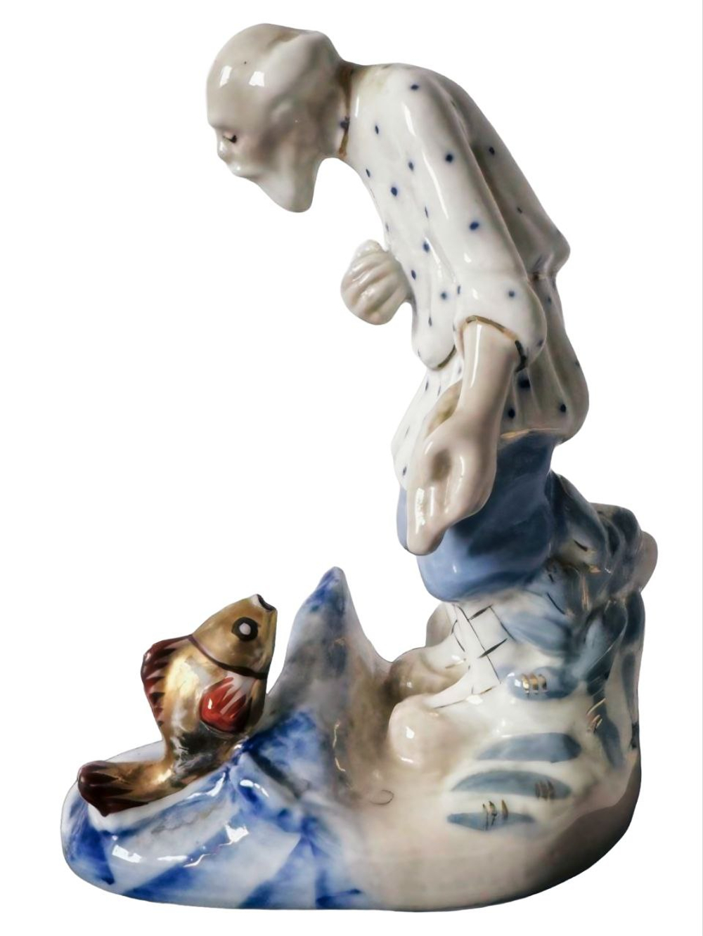 Фарфоровая статуэтка "Старик и золотая рыбка" Гжель