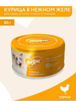Влажный дополнительный корм Мнямс На каждый день для кошек и котят старше 6 месяцев "курица в нежном желе" 80 г