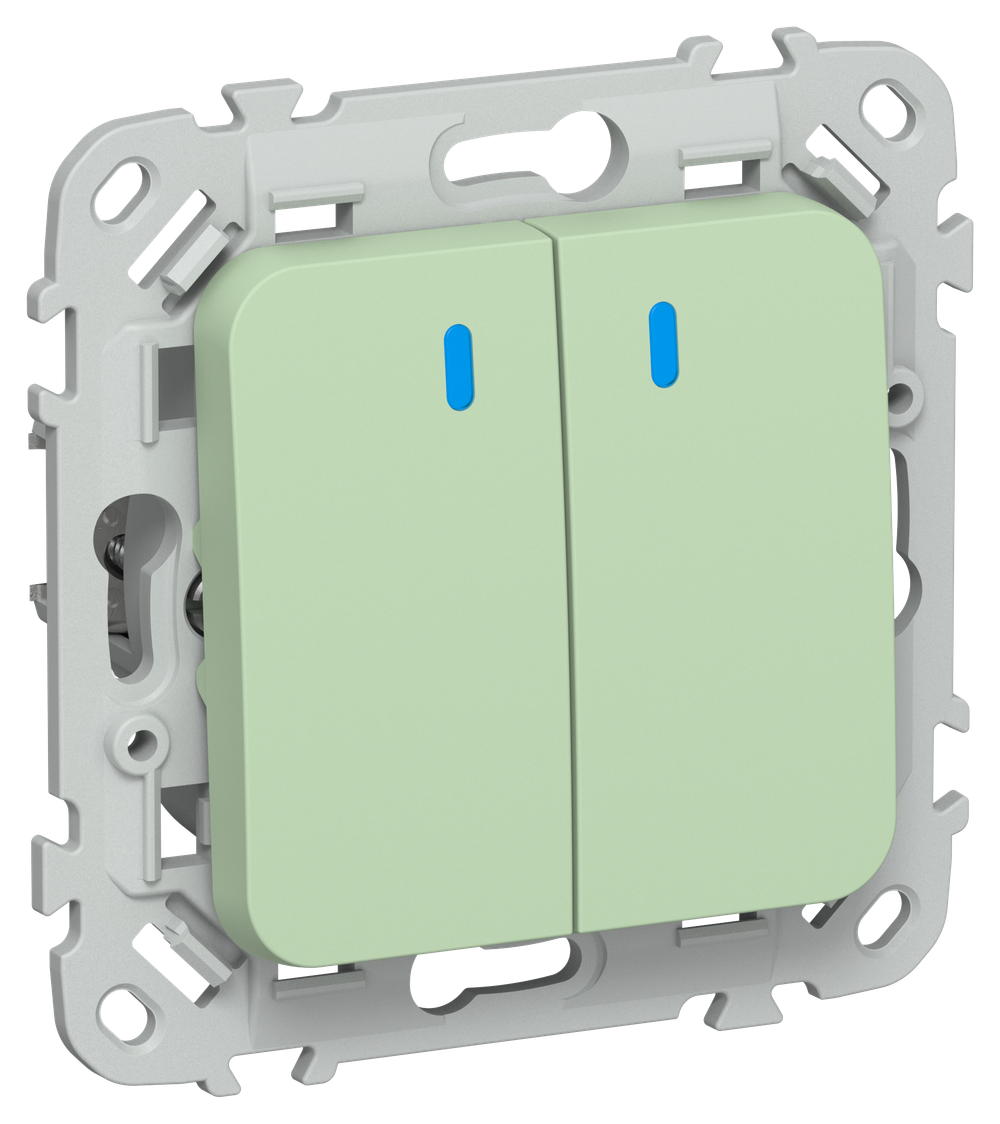 FLITE Выключатель 2-клавишный проходной с индикацией 10А ВС62-1-1-ФлФ фисташковый IEK