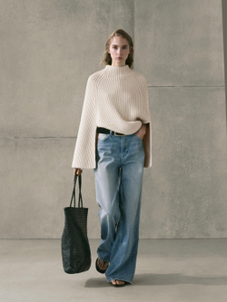 Massimo Dutti Джинсы с высокой талией и широкими штанинами, светло-голубой