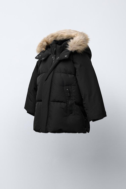 ZARA ДЛИННЫЙ ПУХОВИК ИЗ ПЕРА И ПУХА WATER REPELLENT И WIND RESISTANTT, ЧЕРНЫЙ
