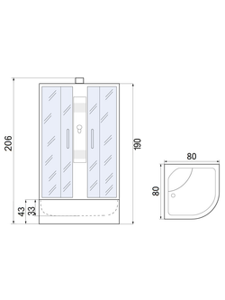 Душевая кабина RIVER NARA Б/К 80/43 МТ 80x80x206 10000000837 Универсальная Четверть круга