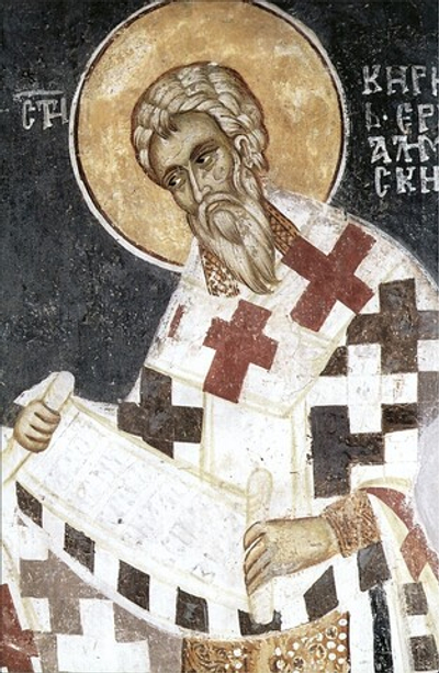 Кирилл Иерусалимский архиепископ, святитель. Деревянная икона на левкасе
